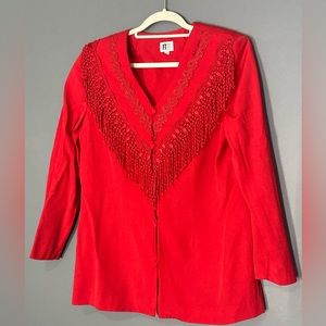 FT LTD vintage women’s size 14 jacket blazer red with fringe shoulder pads